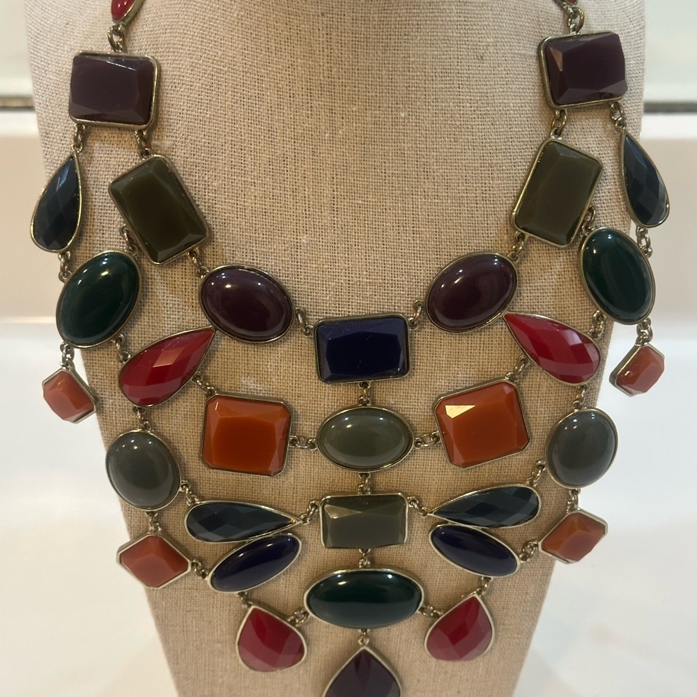 Liz Claiborne Multi-Stone Bib Statement Necklace – 39 Mixed Shapes